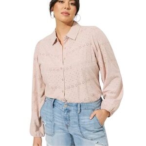 Torrid Eyelet Button Up Blouse 0X Light Pink Spring Cottagecore